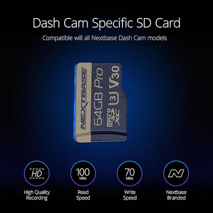 Nextbase 64GB U3 Micro SD Memory Card - with Adapter - Compatible with Nextbase in-Car Dash Cams Series 1 and 2