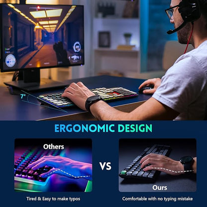 RisoPhy Wireless Gaming Keyboard, Low-Profile 2.4G/USB-C/Bluetooth Mechanical Keyboard with Smooth Red Switches, RGB Backlight/Software/Silent Ergonomic Keyboard for PC/Mac Gamer