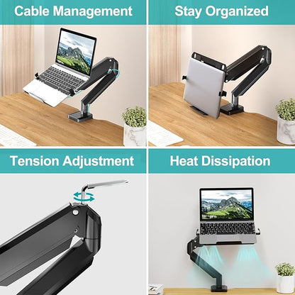 MOUNT PRO Laptop Arm Mount for Desk, 2 in 1 Function Monitor Laptop Stand, Fits Max 17" Notebook and 32" Computer Screen, Aluminum Single Monitor Holder with Adjustable Tray, Holds up to 19.8lbs