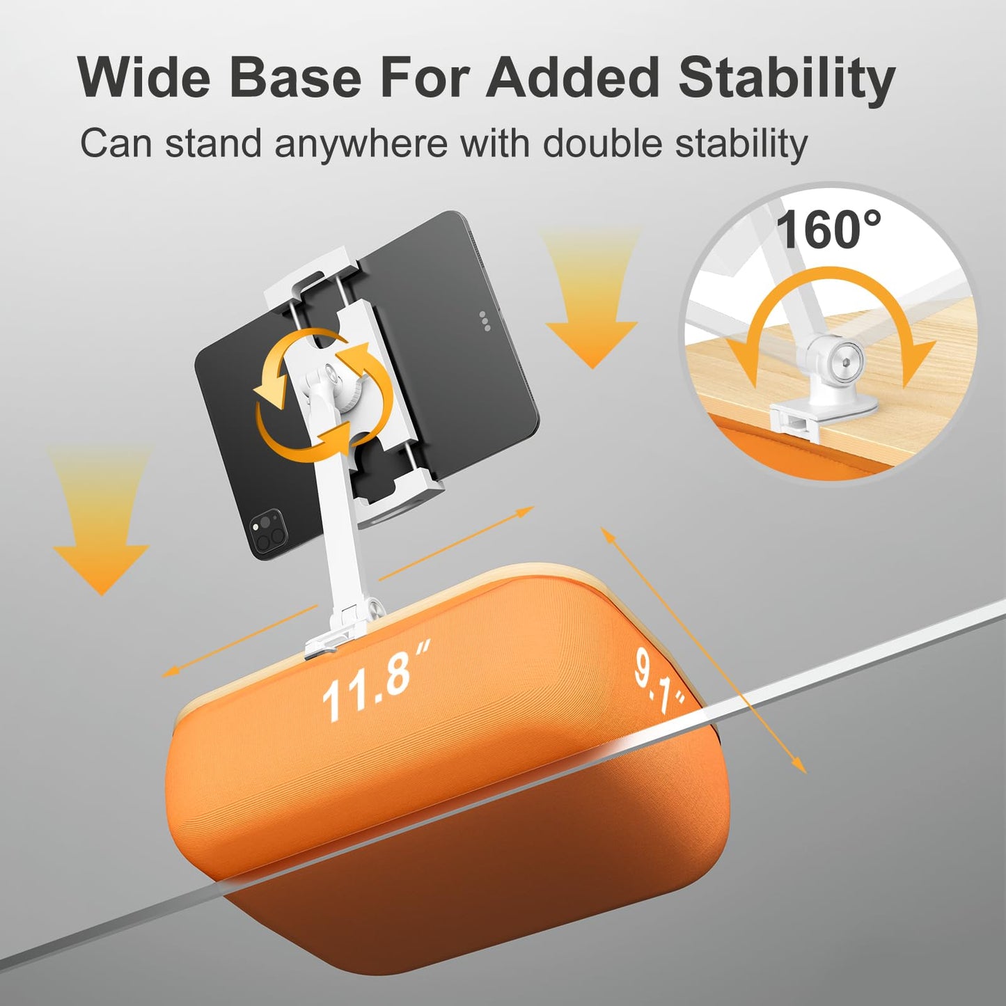 ERGONOV Lap Beanbag Cozy Pillow Stand for Bed with Adjustable Arm, 360° Tablet Holder, Fits 4.7"-13" Kindle, iPad, Phone, Lap Desk for Hands Free Reading in Bed, Couch, Sofa,Orange