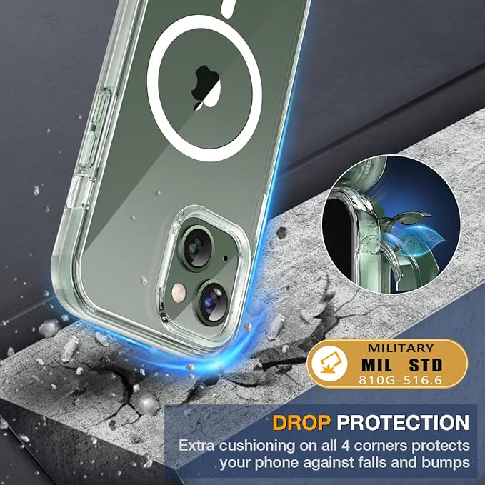 Miracase Glass Series Designed for iPhone 13 Case 6.1 inch, 2023 Upgrade Full-Body Magnetic Clear Case with Built-in 9H Tempered Glass Screen Protector,Compatible with MagSafe,Clear