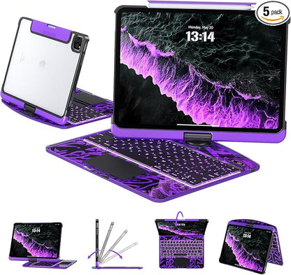 Transparent Case with Keyboard iPad Air (M3/M2,2025/2024) 11 Inch,Compatible 10.9" iPad Air 5th/4th & 11" iPad Pro 4/3/2/1,7-Color Backlit,Wireless Keyboard, 360°Rotating,with trackpad,Purple