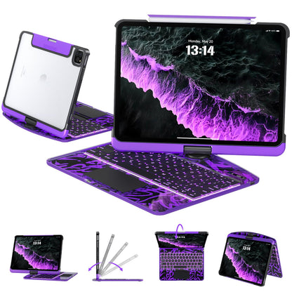 Tiaota Transparent Case Keyboard for iPad 11th Gen 11 inch (A16, 2025) & 2022 iPad 10th Gen 10.9 in,7-Color Backlit,Wireless Keyboard, 360°Rotating,Multi-Touch trackpad, Pencil Slot,Shortcuts,Black