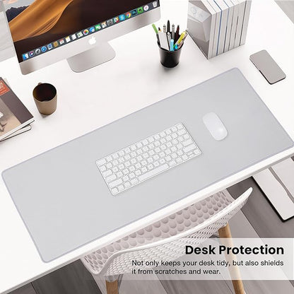 ALOANES Silvery Waterproof Desk Mat, Large Mouse Pad with Extended Mouse Mat, with Anti Slip Base, Stitched Edge, Grain Jacquard Surface, Perfect for Gamer, Office & Home, 11.81''x31.50''x0.12''
