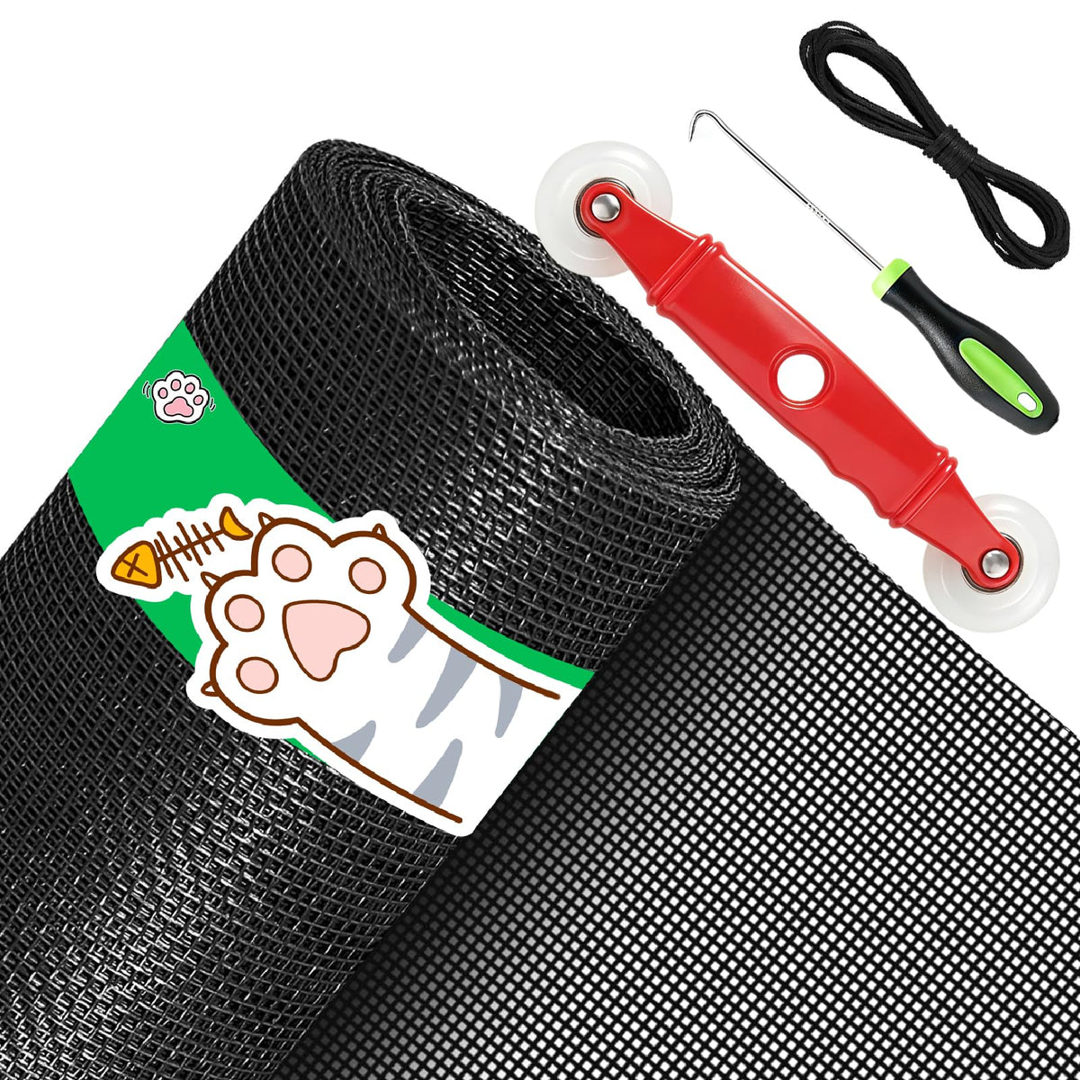 QWR Pet Proof Window Screen Replacement Kit, 48"x 360" Durable High Hardness Screen Mesh for Sliding Screen Door,Patio and Windows.(Rolled Package Without Tool Kit)