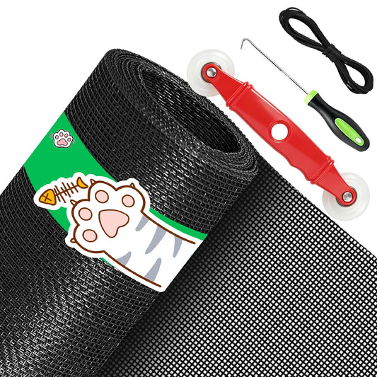QWR Pet Proof Window Screen Replacement Kit, 48"x 360" Durable High Hardness Screen Mesh for Sliding Screen Door,Patio and Windows.(Rolled Package Without Tool Kit)