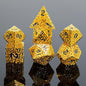 Golden Metal Hollow DND Dice Set (Paladin) Metallic Luster Maze Design with Storage Box - Balanced Weight 7 Piece Zinc Alloy, Designed for Dungeons and Dragons DM Player RPG Accessories