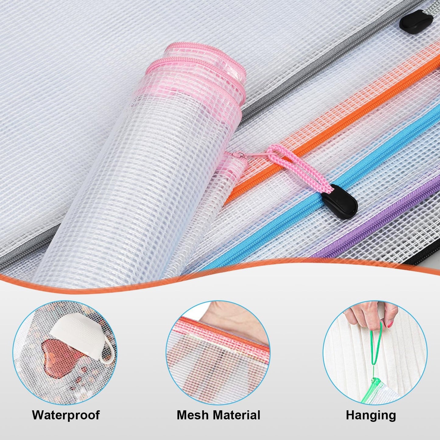 Krvyrn Multisize Mesh Zipper Pouches (20 Packs 9 Sizes) for Storage and Organization, Waterproof Mesh Pouches for Puzzle, Board Game, Toys, Travel, School, and Office Supplies