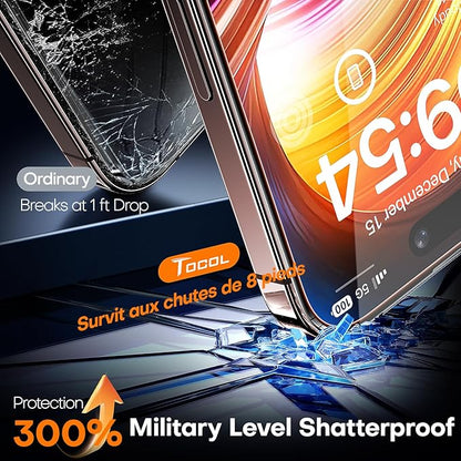TOCOL for iPhone 16 Pro Max Screen Protector 9H Hardness Military Grade Shatterproof HD Tempered Glass Full Coverage Easy Installation Case Friendly 2 Pack