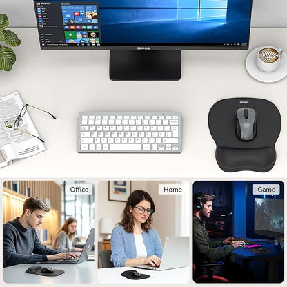TECKNET Gel Mouse Pad with Wrist Rest, Ergonomic Office Mousepad with Wrist Support - Non-Slip & Smooth Surface Comfortable Desk Accessories Mat for Office, Gaming and Study - Charcoal Black