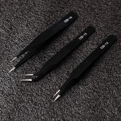 Precision ESD Anti-Static Tweezers, 7 pcs Stainless Steel Tweezers Set for Electronics, Jewelry-making, Laboratory Work, Repairing, Hobbies