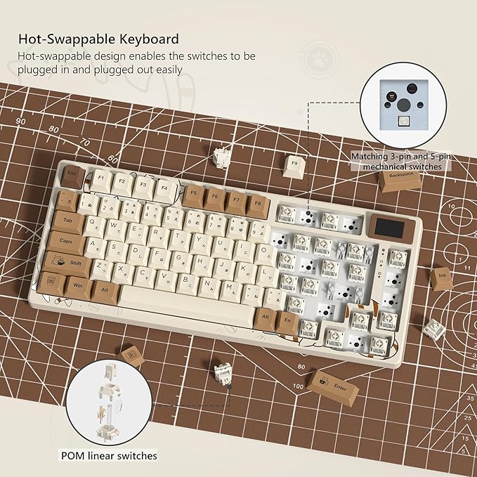 Womier SK80 Retro 75% Keyboard with Color Multimedia Display Gaming Keyboard