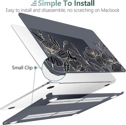 TWOLSKOO Compatible with M4 MacBook Air 13.6 inch Case 2025-2022 Release M4 A3240 M3 A3113 M2 A2681, Plastic Hard Shell & Keyboard Cover & Type C Adapter & Screen Protector, Abstract Floral