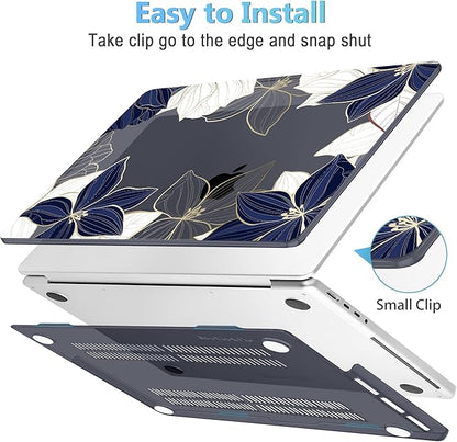 Mektron Case for MacBook Pro 16" M4 A3403 A3186 M3 A2991 M2 A2780 M1 A2485 (2021/2023/2024) Pro/Max with Touch ID, Hard Shell Plastic Laptop Cover Keyboard Cover Screen Protector, Gold line Lily