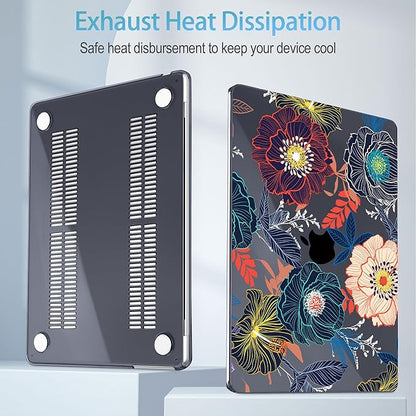 Mektron for 2025 M4 MacBook Air 13.6 Inch A3240 Case Fits 2023 A2681 M2 2024 A3113 M3 Chip with Liquid Retina Display Touch ID, Printed Plastic Hard Shell Cover for MacBook Air 13.6", Dahlia Flowers