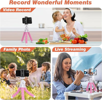 UBeesize Flexible Phone Tripod with Wireless Remote and Clip, Cell Phone Stand for Video Recording (Pink)