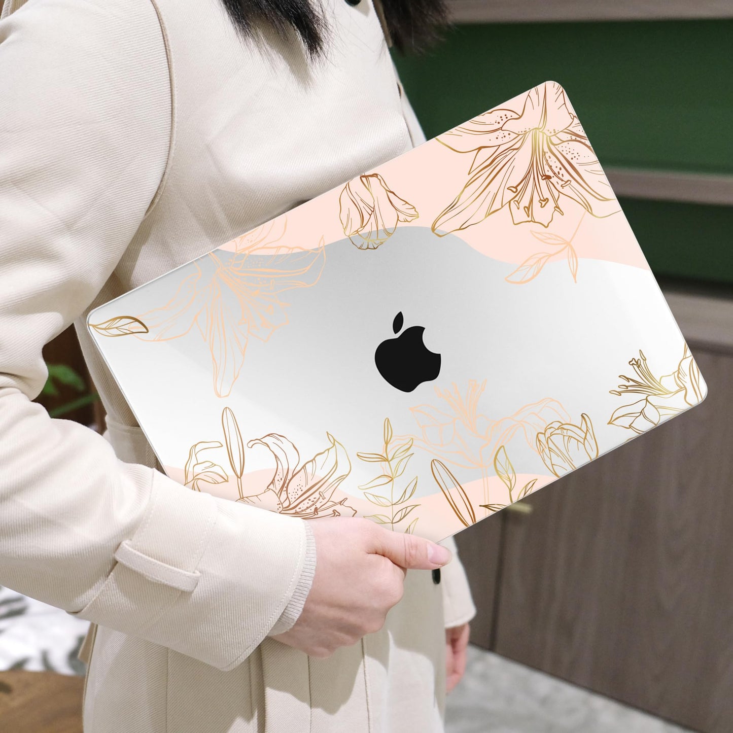 MEEgoodo for M5/M4/M3/M2 MacBook Air 15 inch Case 2026 2025 2024 2023, Case Fit Model (A3448/A3241/A3114/A2941) for MacBook Air 15.3 inch, Gold Flowers Lilies