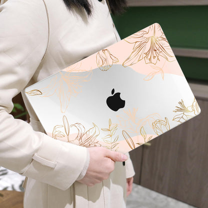 MEEgoodo for M5/M4/M3/M2 MacBook Air 15 inch Case 2026 2025 2024 2023, Case Fit Model (A3448/A3241/A3114/A2941) for MacBook Air 15.3 inch, Gold Flowers Lilies