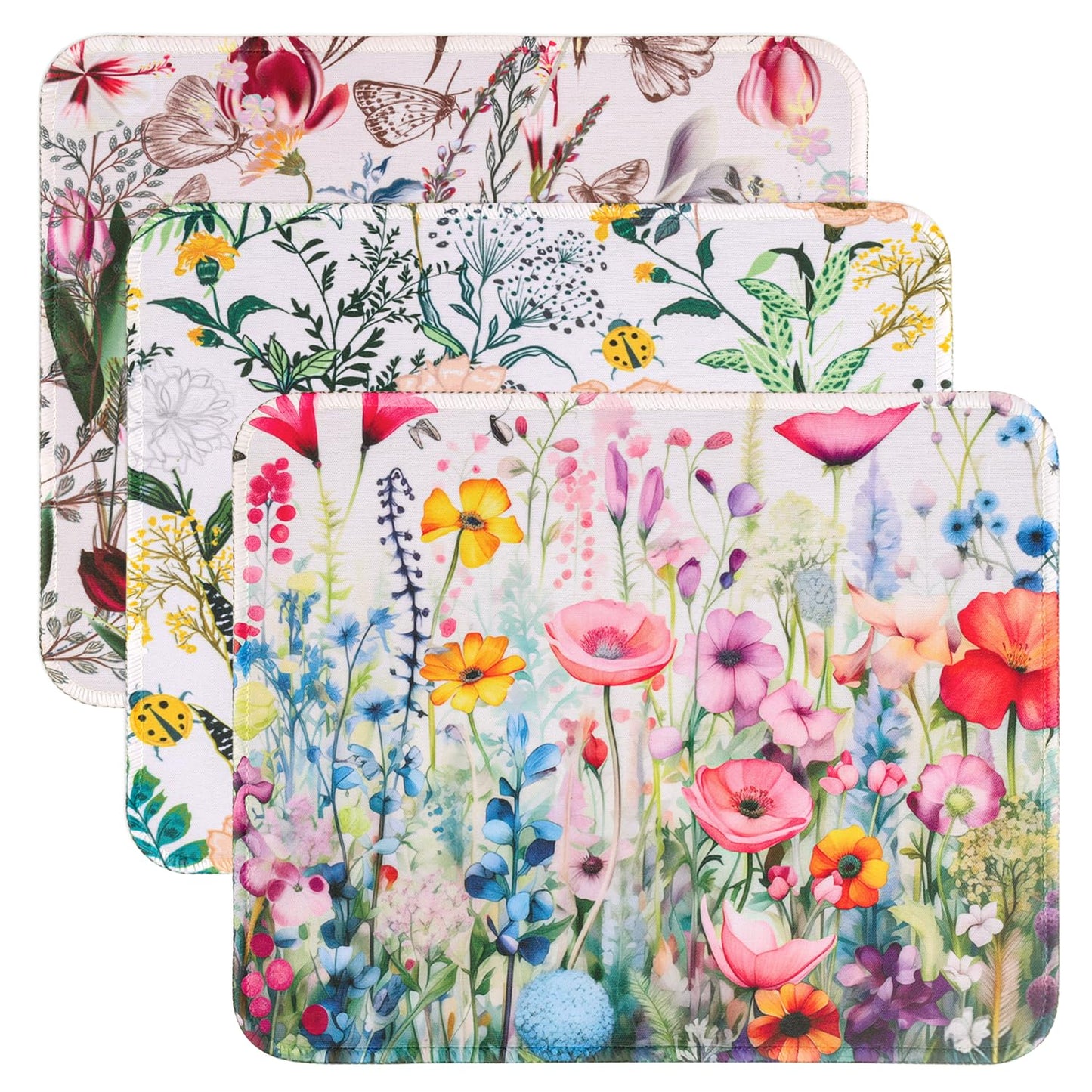 3 Pack Small Mouse pad Beautiful Flowers Plants Mouse Pads for Wireless Mouse Office Computer Mousepad for Desk Mat Laptop with Non-Slip Rubber Base(Flower)