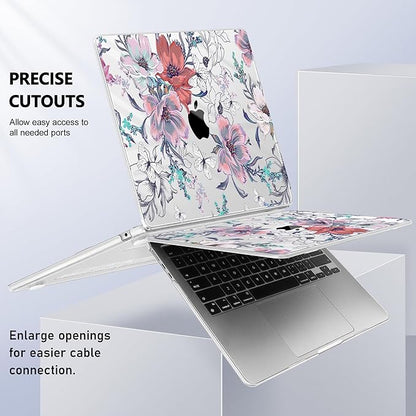 Case for MacBook Air 15 Inch 2025 2024 2023 Release M4 A3241 M3 A3114 M2 A2941, Hard Shell with Screen Protector & Keyboard Cover, Compatible with Touch ID, Floral C319