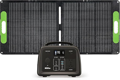 BLUERISE Solar Generator 320Wh Portable LiFePO4 Power Station with Foldable Solar Panels 60W with 2 AC Outlet 110V/300W Solar Mobile Battery Packup for Camping Hunting Home Emergency