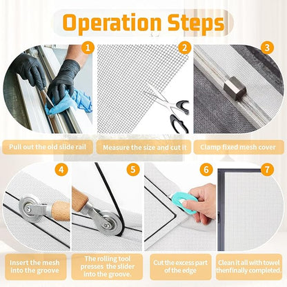 Window Screen Replacement,Screen Door Repair Kit, 48"x178" Grey Window Screen Mesh,Including 50 FT Splines+Hooks+2 Rollers+8 Clips+Scissors+Knife+Tape Measure,Fully Equipped Window Screen Repair Kit