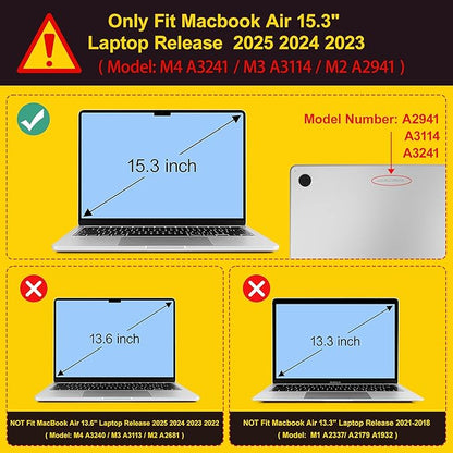 Mektron for 2025 MacBook Air 15 inch M4 Case A3241/ 2024 M3 A3114/ 2023 A2941 M2 Hard Printed Case with 15.3 Liquid Retina Display Touch ID, Plastic Hard Cover & Keyboard Skin- Bows C355-Blue