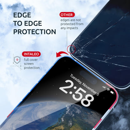 Intaleo 15 Pro Screen Protector for iPhone – (2-Pack) USA Flag & Black Frame Design - Tempered Glass Screen Protector for iPhone 15 Pro 9H Hardness Full Coverage - Oleophobic Coating with Easy Installation