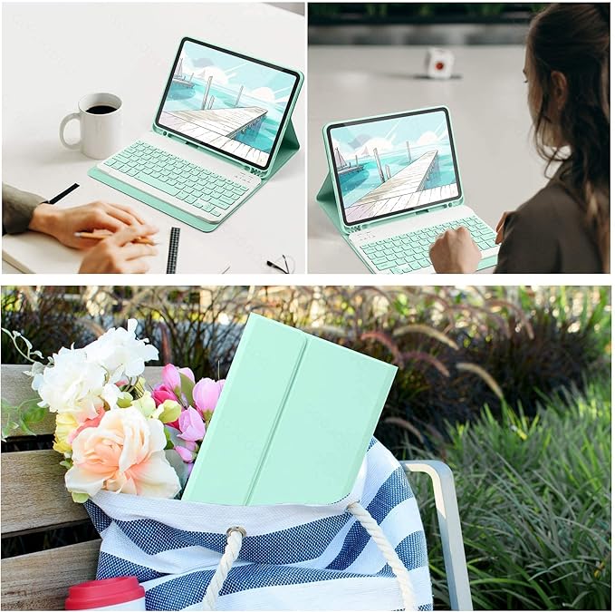 AnMengXinLing Keyboard Case for iPad 11th(A16)/iPad 10th Generation 2022 with Mouse Detachable Wireless Bluetooth Keyboard Pencil Holder Slim Leather Cover for iPad11/iPad10, Pink
