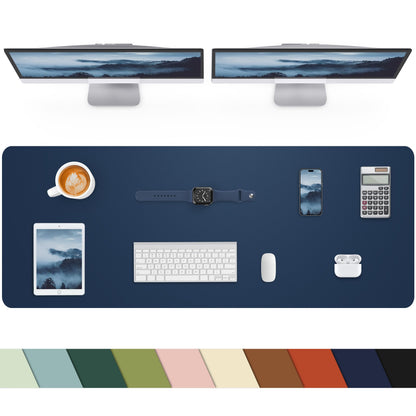 Leather Desk Pad Protector, Office Mat, Large Mouse Pad, Non-Slip Blotter, Laptop Pad, Waterproof Writing Pad for Office & Home (Grey Blue, 40" x 17")