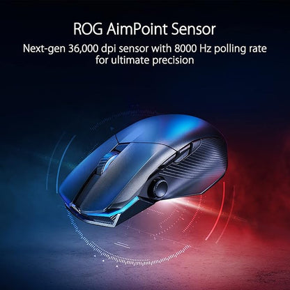 ASUS ROG Chakram X Origin Gaming Mouse, Tri-Mode connectivity (2.4GHz RF, Bluetooth, Wired), 36000 DPI Sensor, 11 programmable Buttons, Detachable Joystick, Paracord Cable, Black