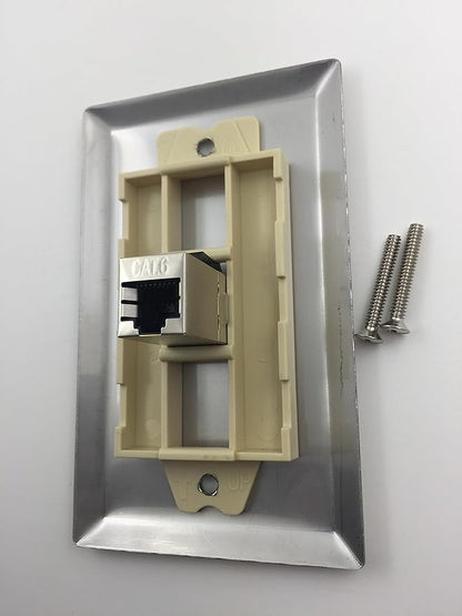 1 Port Cat 6 Shielded Female to Female Stainless Steel Wall Plate