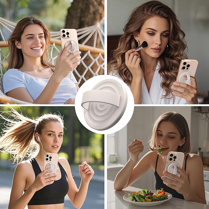 Magnetic Phone Ring Grip Holder, Silicone Finger Loop Grip, Compatible with MasSafe, Back of Phone for iPhone Pro Max/Plus/16/15/15/14/13/12 Series, Stone