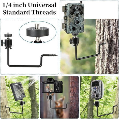 Trail Camera Mount, 4 Pcs Trail Camera Holder with 1/4 in Screw,Hunting Accessories,360° Adjustable Tree Screw Mounting Bracket for Game Cameras, Solar Panels, etc, Easy to Install & Heavy Duty