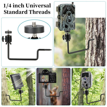 Trail Camera Mount, 4 Pcs Trail Camera Holder with 1/4 in Screw,Hunting Accessories,360° Adjustable Tree Screw Mounting Bracket for Game Cameras, Solar Panels, etc, Easy to Install & Heavy duty
