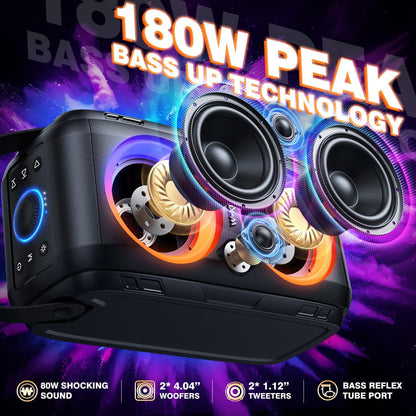 W-KING Party Bluetooth Speaker Boom Box, 180W Max Big Large Speaker