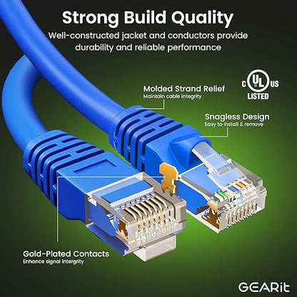 GEARit Cat6 Patch Cables Cat 6 Ethernet Cable 7 ft 10-Pack Blue