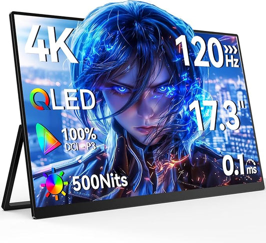 Newsoul 4K QLED Portable Monitor 120Hz Gaming Monitor, 100% DCI-P3 | 2000:1 Contrast | Fast IPS 0.1ms, Built-in Stand | VESA | Speaker, USB-C HDMI Portable Screen for Laptop, Phone, Game Console