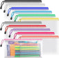 Umriox Zipper Pencil Pouches, 9.2 x 4.7 in (12 Colors, 12 Pack), Pencil Pouches Bulk, Clear Pencil Pouch for Office Supplies Cosmetics Travel Accessories