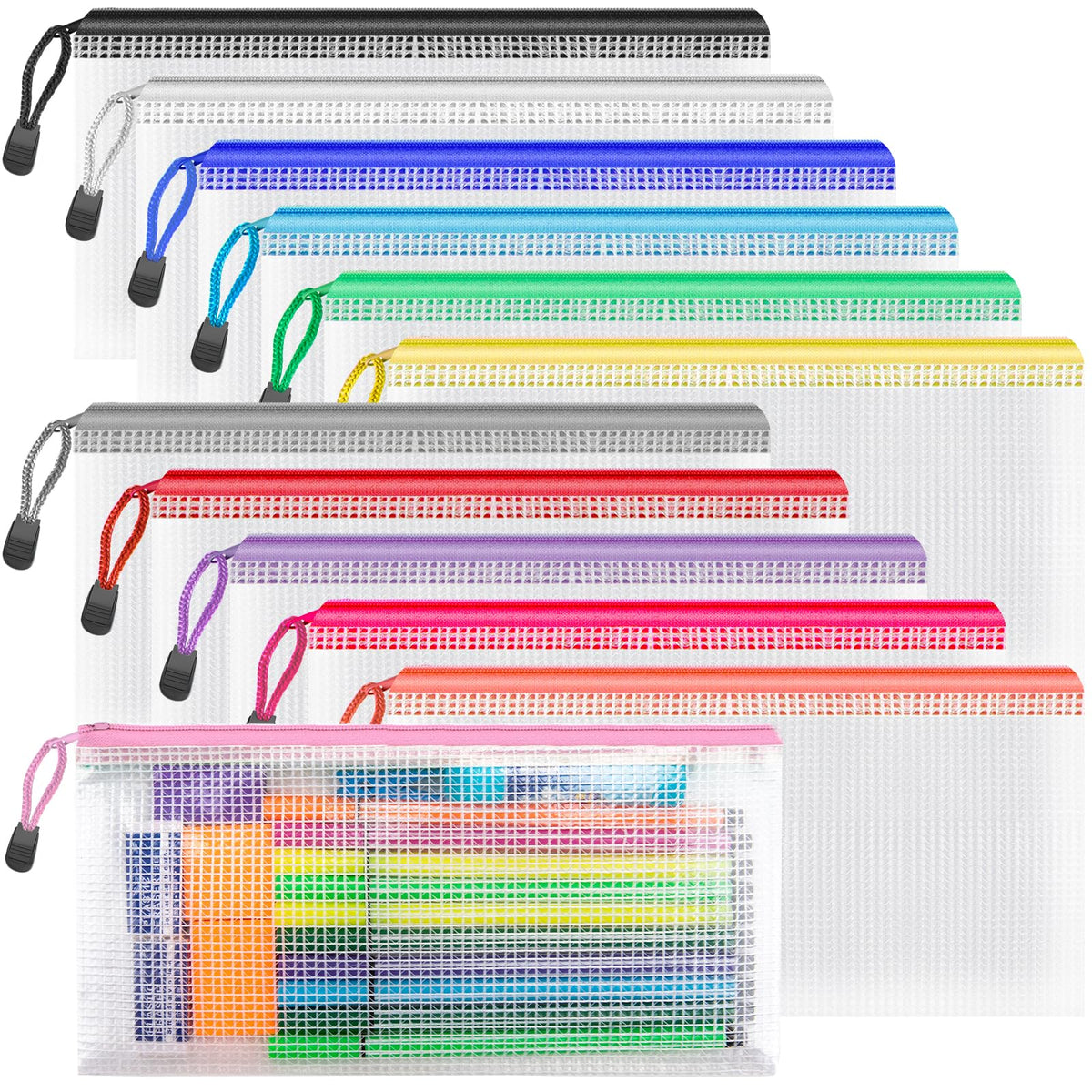 Umriox 12 Pack B4 Black Mesh Zipper Bags, File Organizer Pouch for Storage