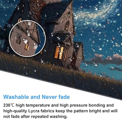 Anime Art Starry Sky Castle Desk Mat - XL Large Gaming Mouse Pad with Non-Slip Base & Stitched Edges, Washable Office Decor (31.5x15.7in)
