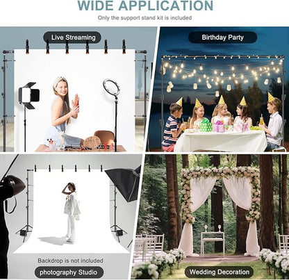 10.2x10Ft Heavy Duty Backdrop Stand, MSKIRA Adjustable Backdrop Support System Kit, Photoshoot Background Stand for Parties, Advertising Display with 6 Clamps, 4 Clips, 2 Sandbags, Carry Bag