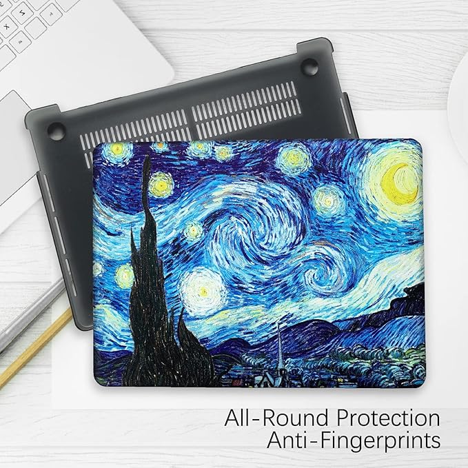 Berkin Arts Compatible with MacBook Air 13 inch Cover, 2022-2018 Release A1932 with Touch ID with Keyboard Cover & Screen Protector Post-Impressionism (The Starry Night by Van Gogh)