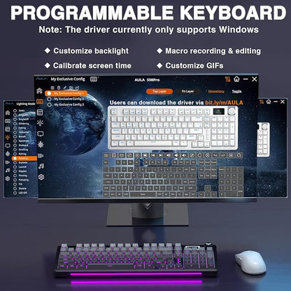 AULA S98 Pro Wireless Mechanical Keyboard with Screen & Knob,2.4GHz/USB-C/BT5.0 Hot Swappable Creamy Keyboard,Pre-lubed Linear Switches,Side Printed PBT Keycaps,RGB Backlit Gaming Keyboards