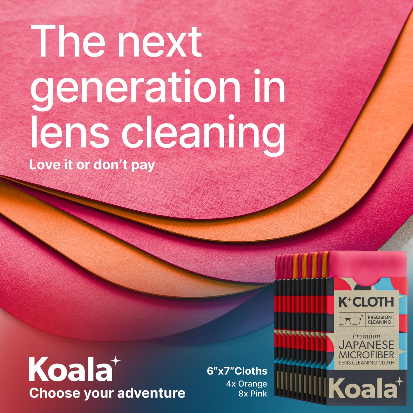 Koala Lens Cleaning Cloth | Japanese Microfiber | Pink Orange (Pack of 12)