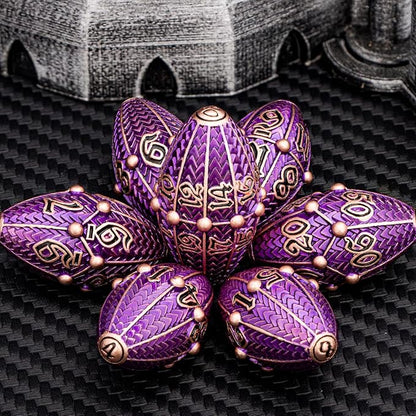 ARUOHHA DND Metal Dice Copper Purple Dragon Egg Dice with Metal Box, Role Playing Game RPG Polyhedral D and D Dice Set D20 D12 D10 D8 D6 D4