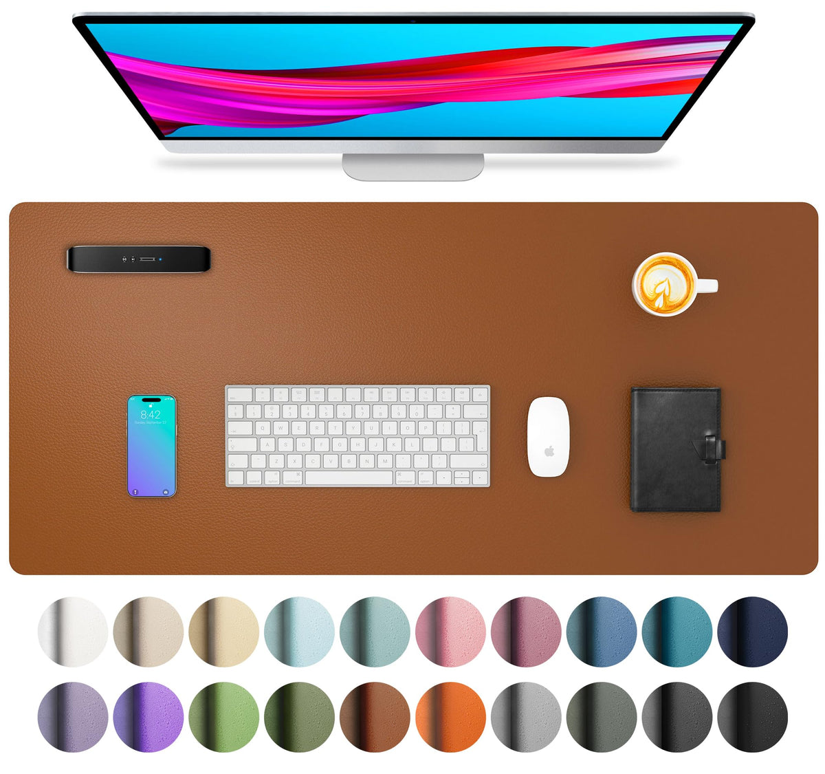 Aothia Leather Desk Pad Protector, Mouse Pad, Office Desk Mat, Non-Slip PU Leather Desk Blotter, Laptop Desk Pad, Waterproof Desk Writing Pad for Office and Home (Brown,31.5" x 15.7")