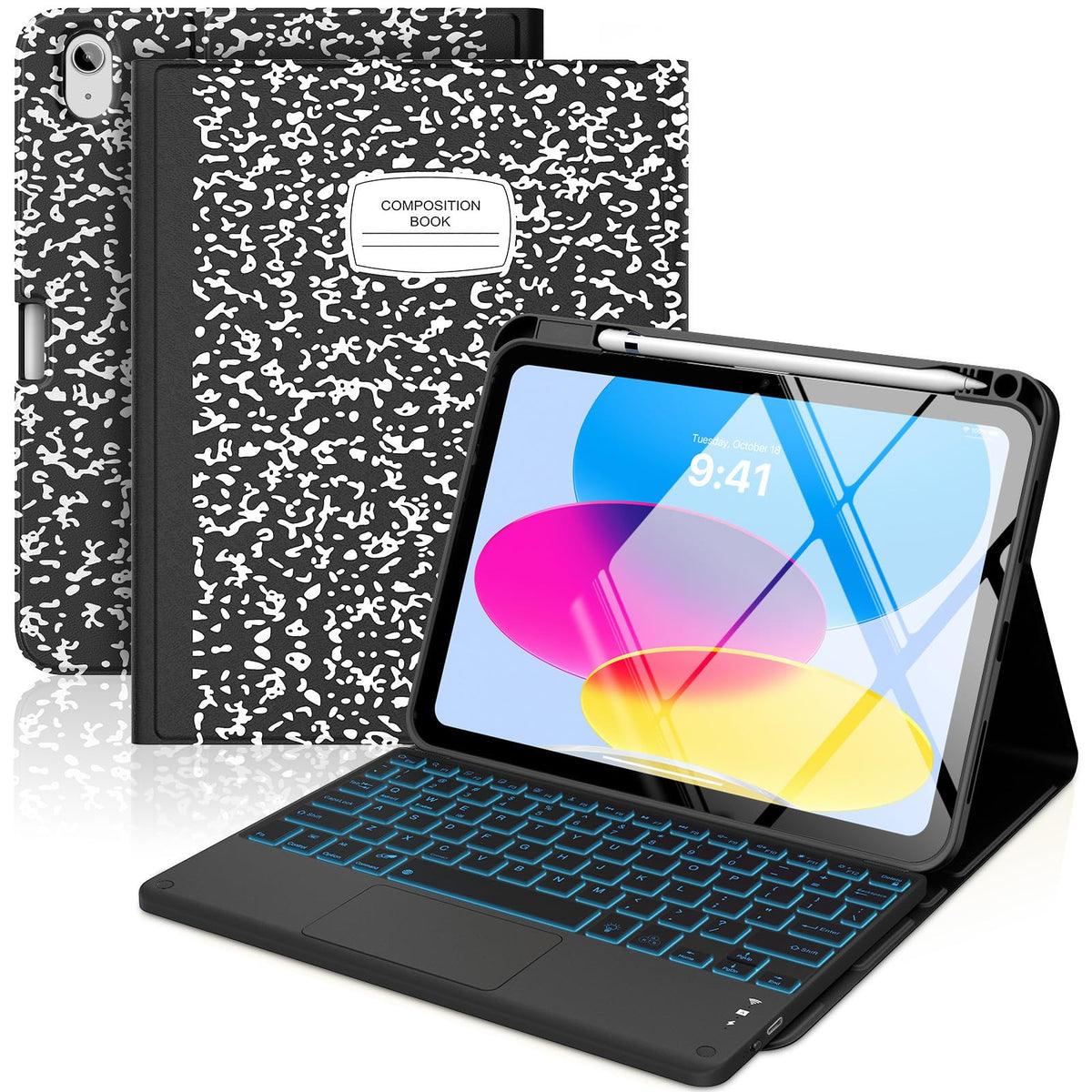 MoKo Touch Keyboard Case for iPad (A16) 11th/10th Gen,Nosegay Pink