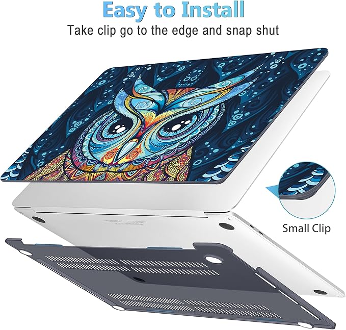 Mektron Cute Owl Plastic Hard Shell Cover for MacBook Pro 16 inch Case A2141 2020 2019 with Touch Bar & Touch ID, 4 in 1 Laptop Case, Keyboard Skin, Screen Protector, Dust Plug