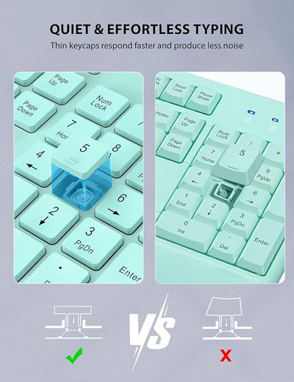 Wireless Keyboard and Mouse Combo - Full-Sized Ergonomic Keyboard with Wrist Rest, Phone Holder, Sleep Mode, Silent 2.4GHz Cordless Keyboard Mouse Combo for Computer, Laptop, PC, Mac, Windows (Green)